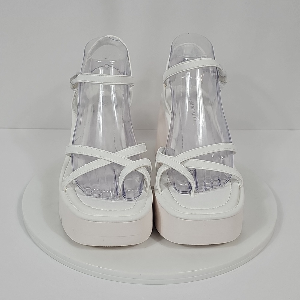 NIB Steve Madden Vaultt Platform Wedge Sandals Strappy Caged Chunky Heel White 9 - Picture 3 of 16